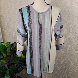 Corliss Size Large Vertical Striped Knit Sweater 3/4 Sleeves Vintage EUC